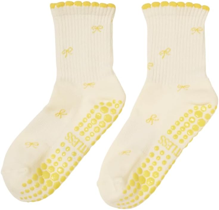 Shapes Studio Crew Half Calf Grip Socks, Cutest Fruits Pilates Socks, Ruffle socks, Non-Slip, Barre Yoga Fitness - Image 1